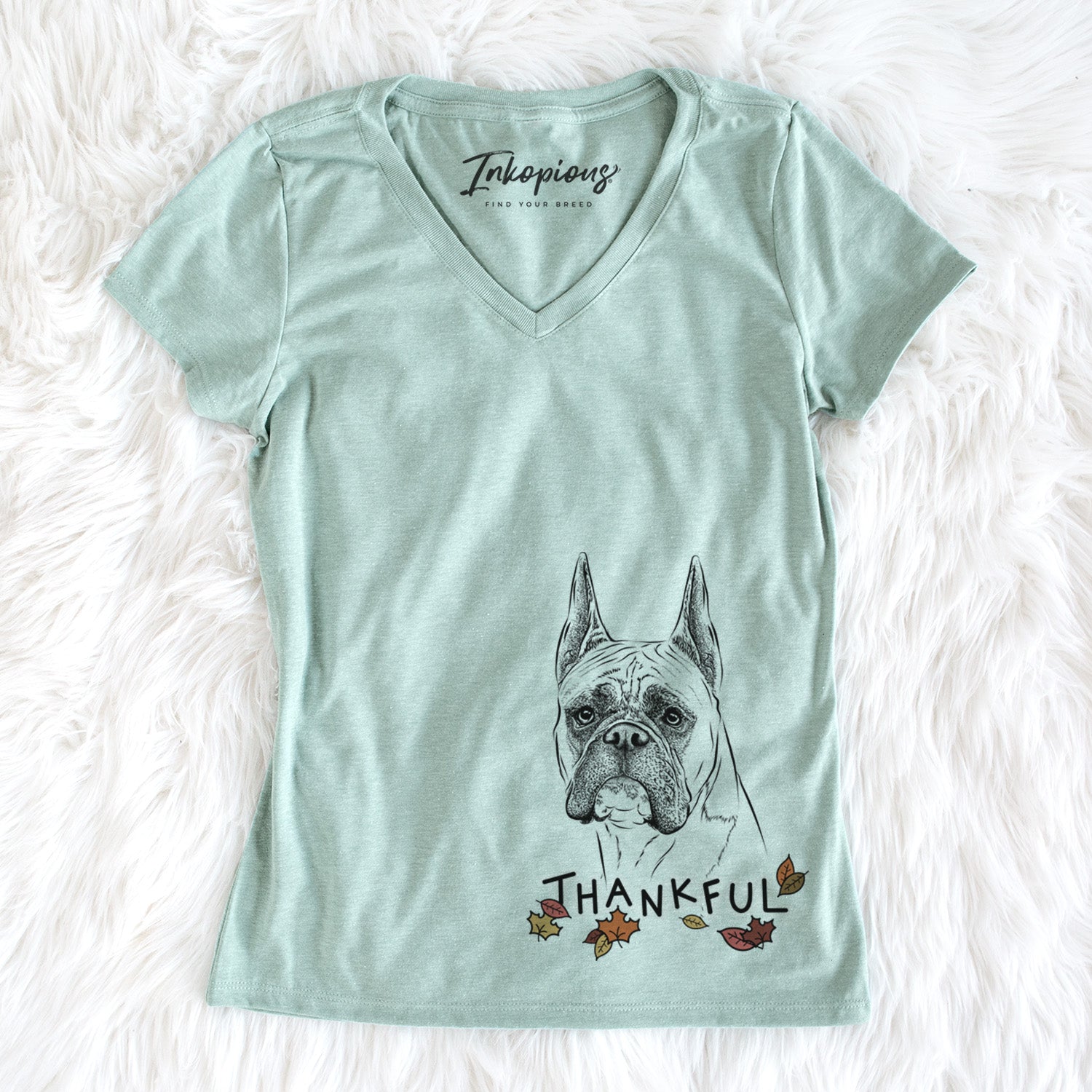 Thankful Ezra the Boxer - Women's V-neck Shirt