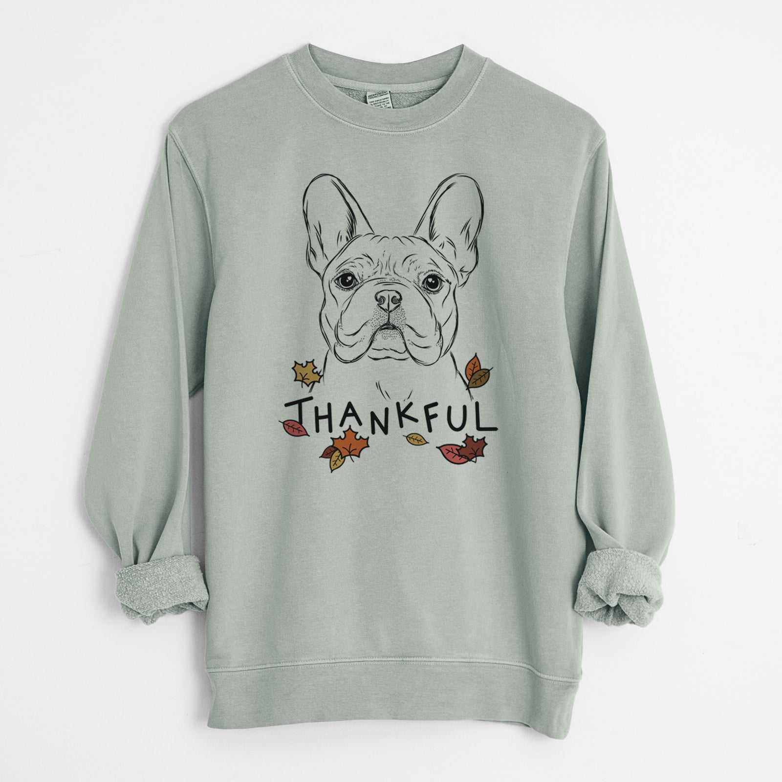 Thankful Franco the French Bulldog - Unisex Pigment Dyed Crew Sweatshirt