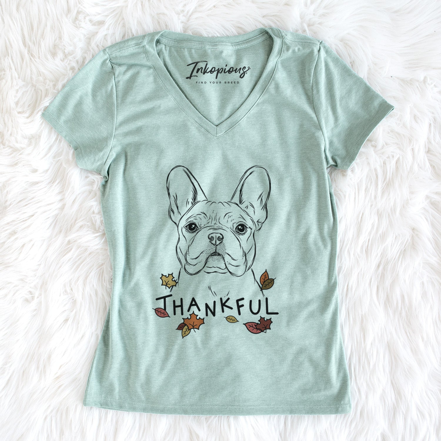 Thankful Franco the French Bulldog - Women's V-neck Shirt