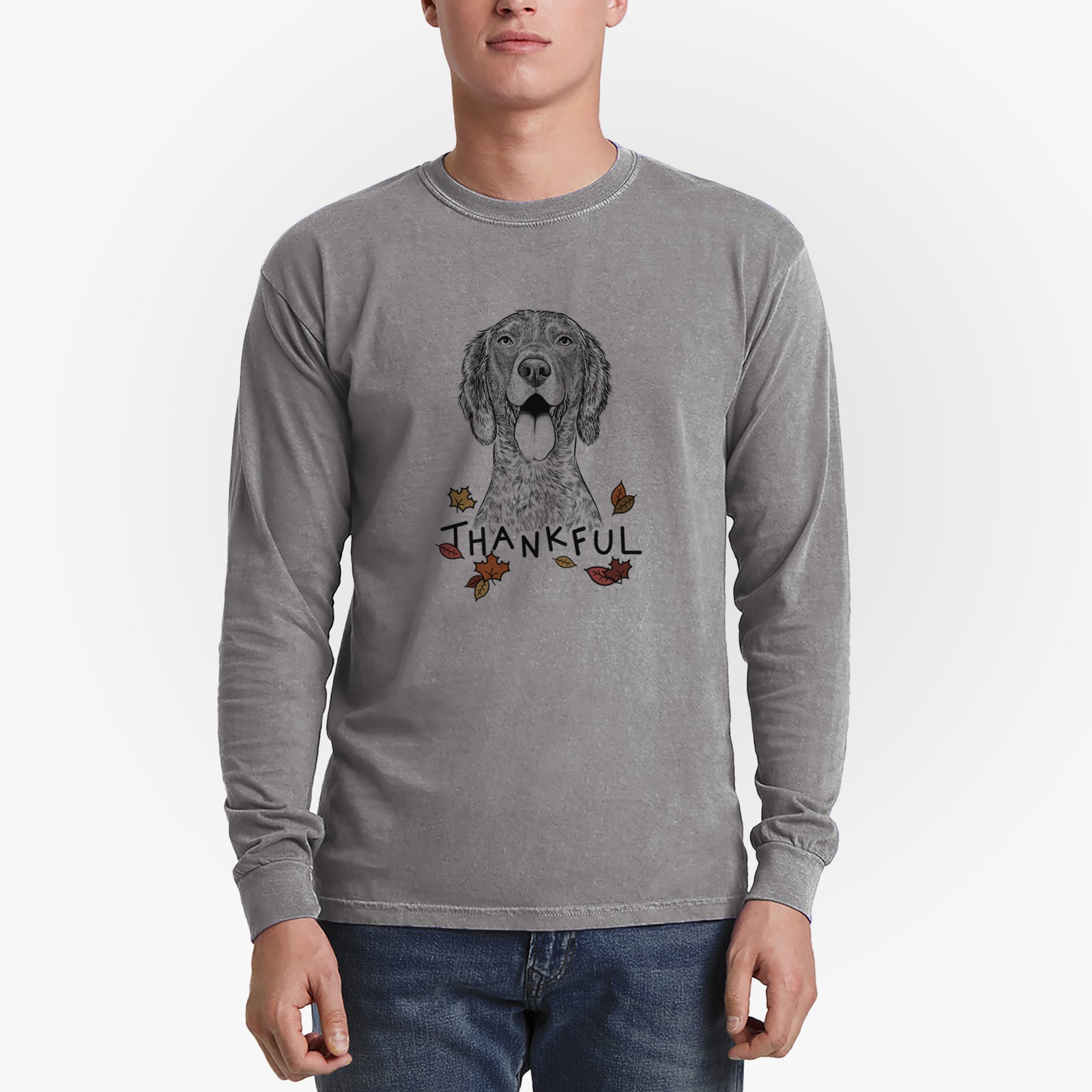 Thankful Freddy the English Setter - Men's Heavyweight 100% Cotton Long Sleeve