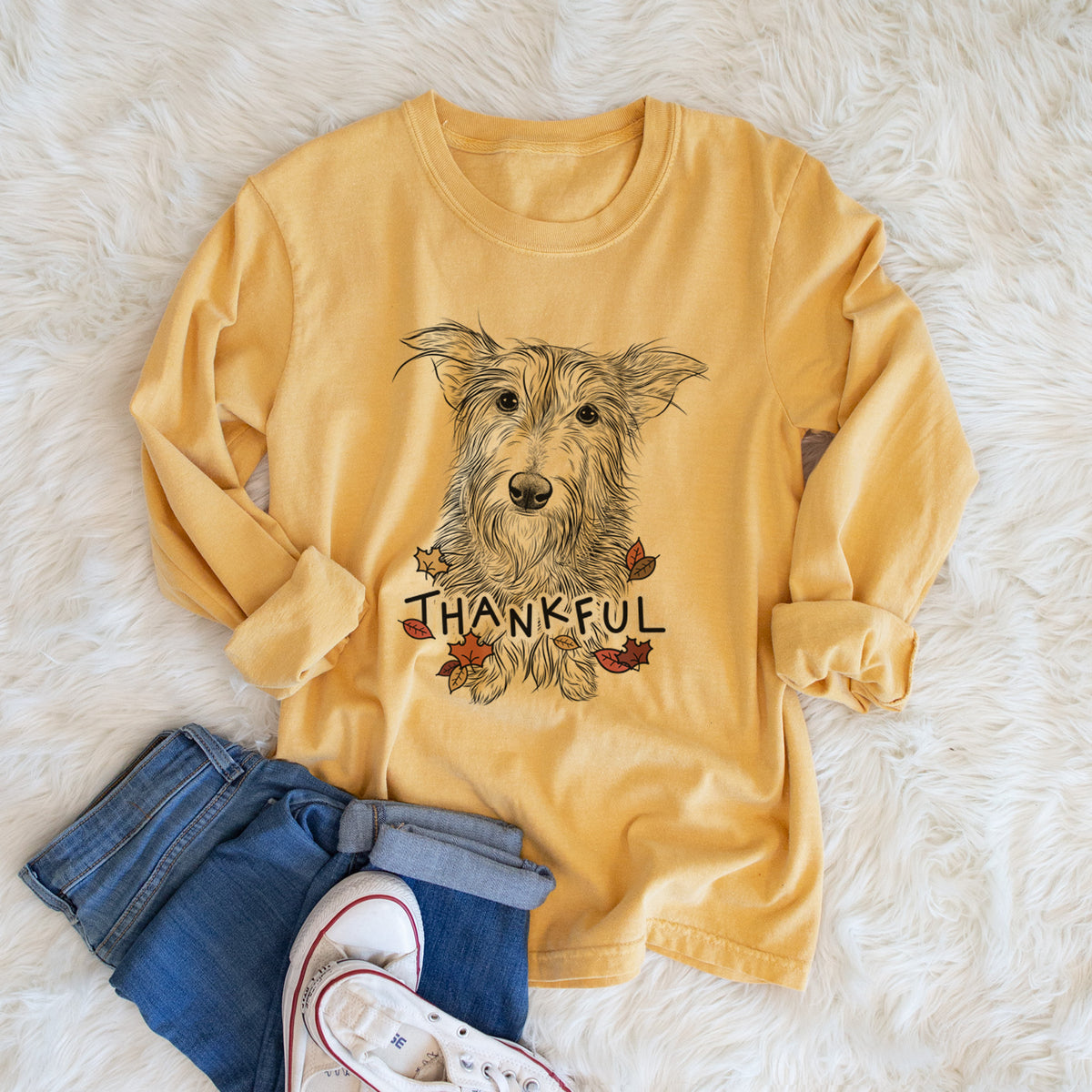 Thankful Frida Doggo the Rescue Terrier Mix - Men's Heavyweight 100% Cotton Long Sleeve
