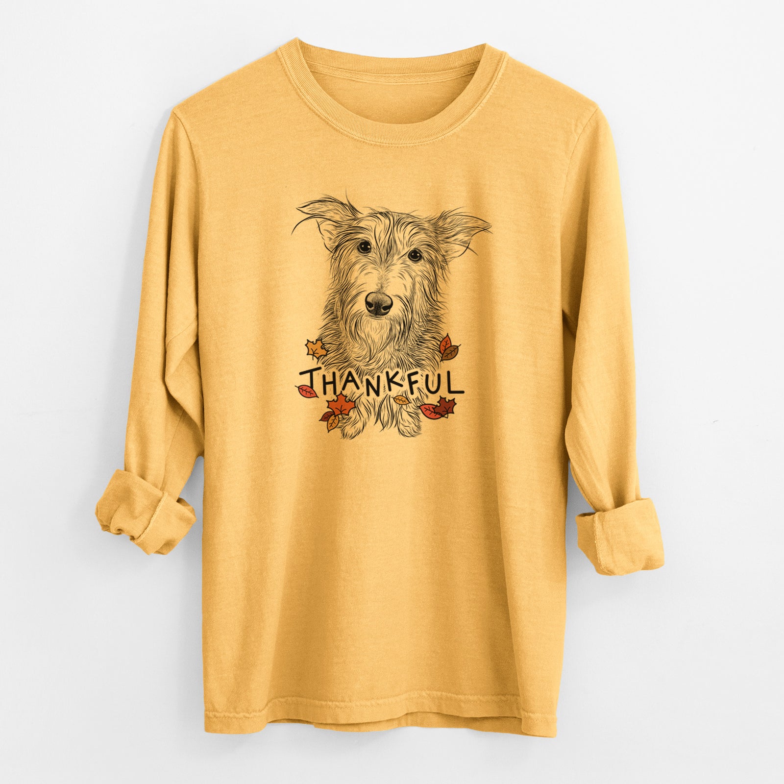 Thankful Frida Doggo the Rescue Terrier Mix - Men's Heavyweight 100% Cotton Long Sleeve