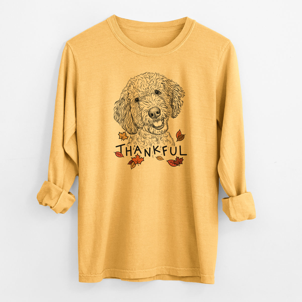 Thankful Gizmo the Goldendoodle - Men's Heavyweight 100% Cotton Long Sleeve