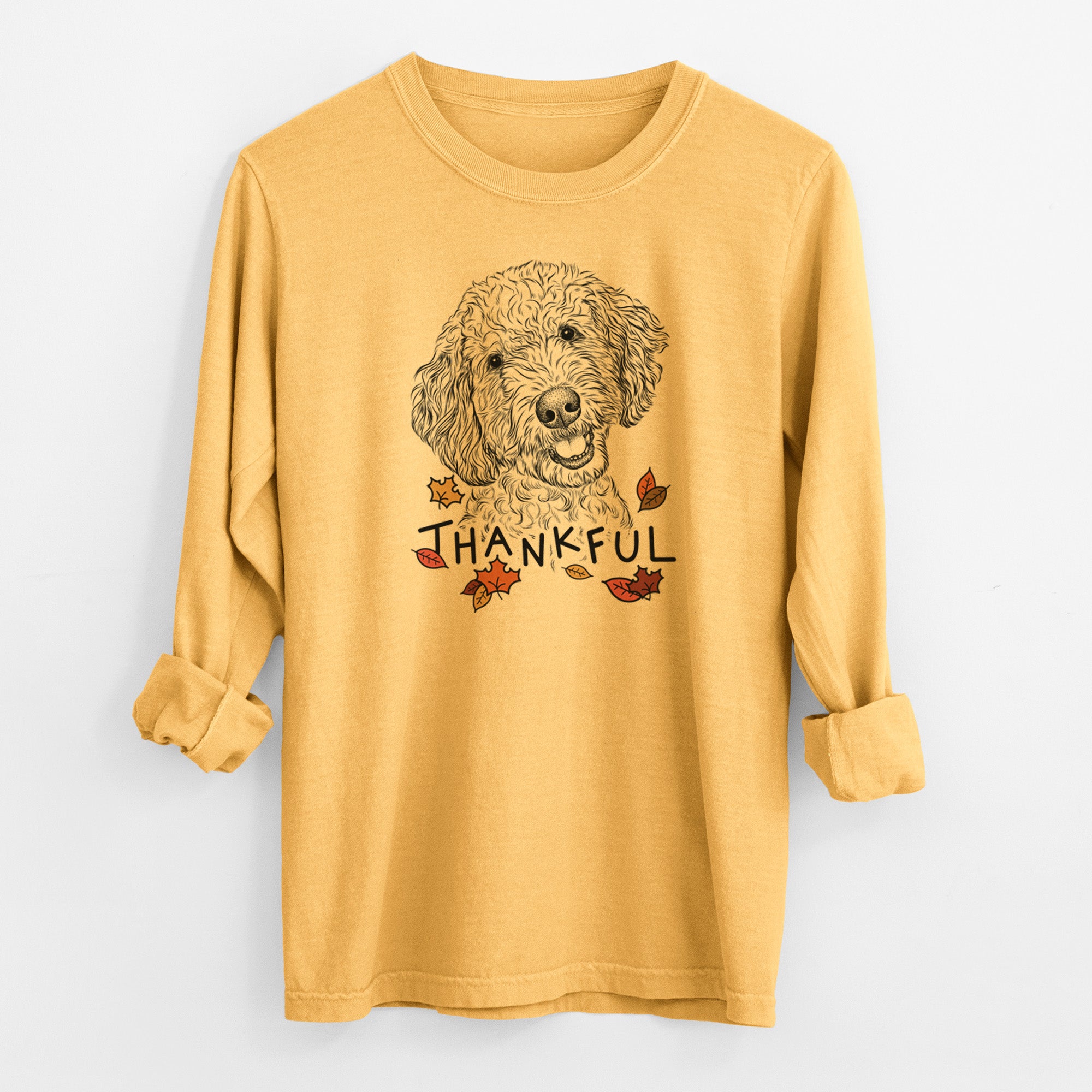 Thankful Gizmo the Goldendoodle - Men's Heavyweight 100% Cotton Long Sleeve