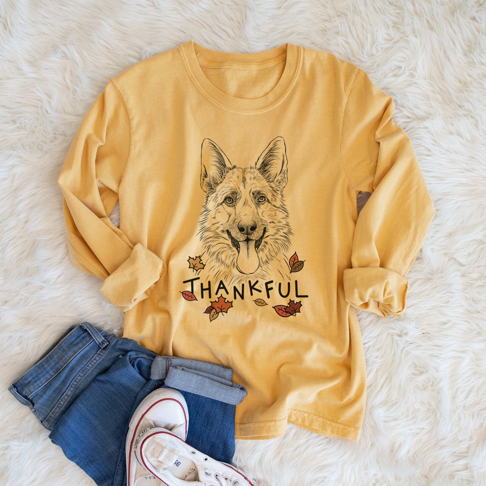 Thankful Grace the German Shepherd - Men's Heavyweight 100% Cotton Long Sleeve