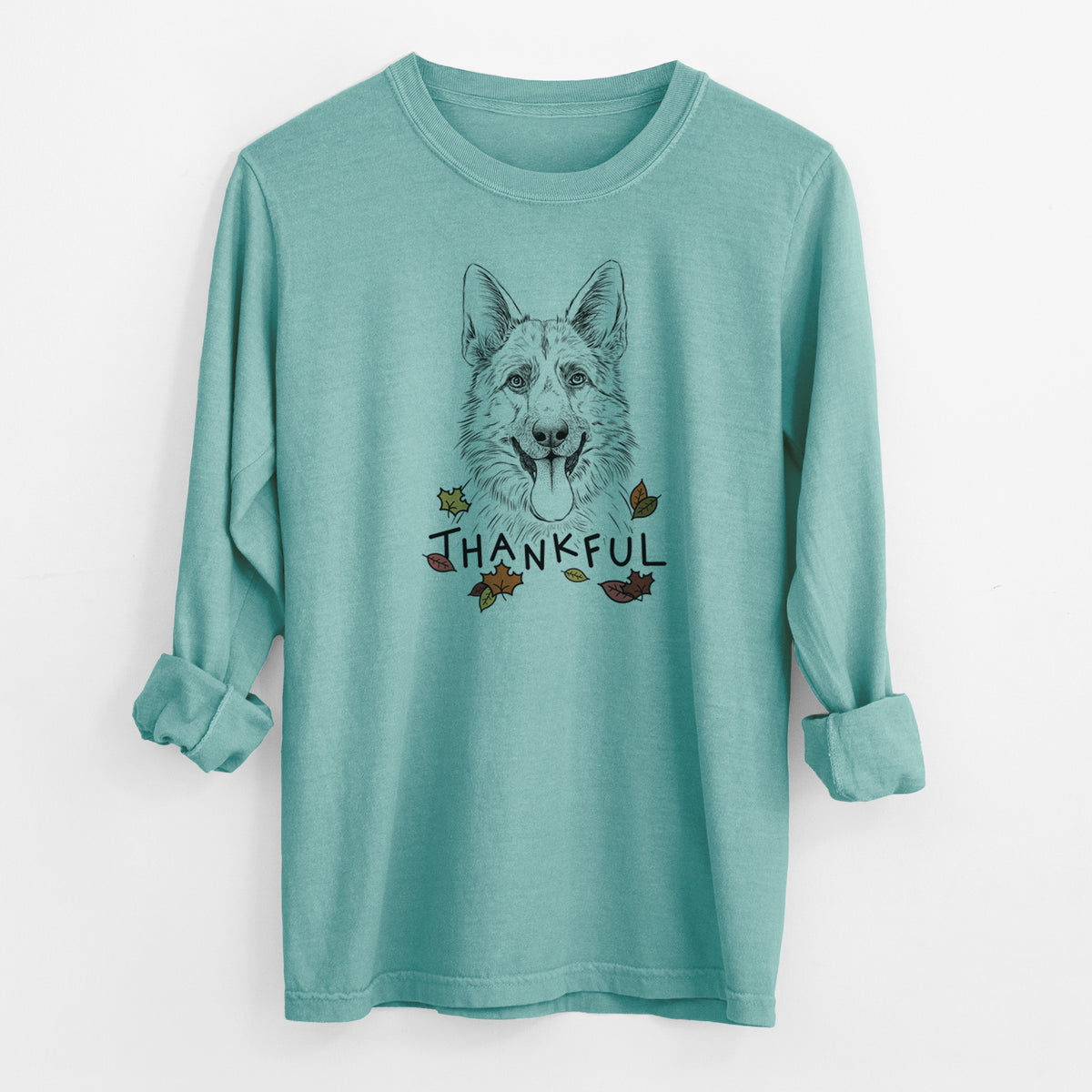 Thankful Grace the German Shepherd - Men&#39;s Heavyweight 100% Cotton Long Sleeve