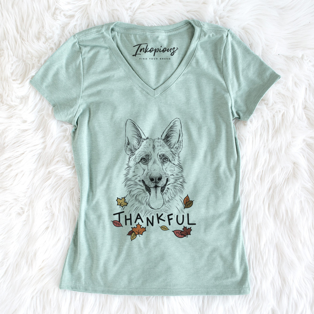 Thankful Grace the German Shepherd - Women&#39;s V-neck Shirt