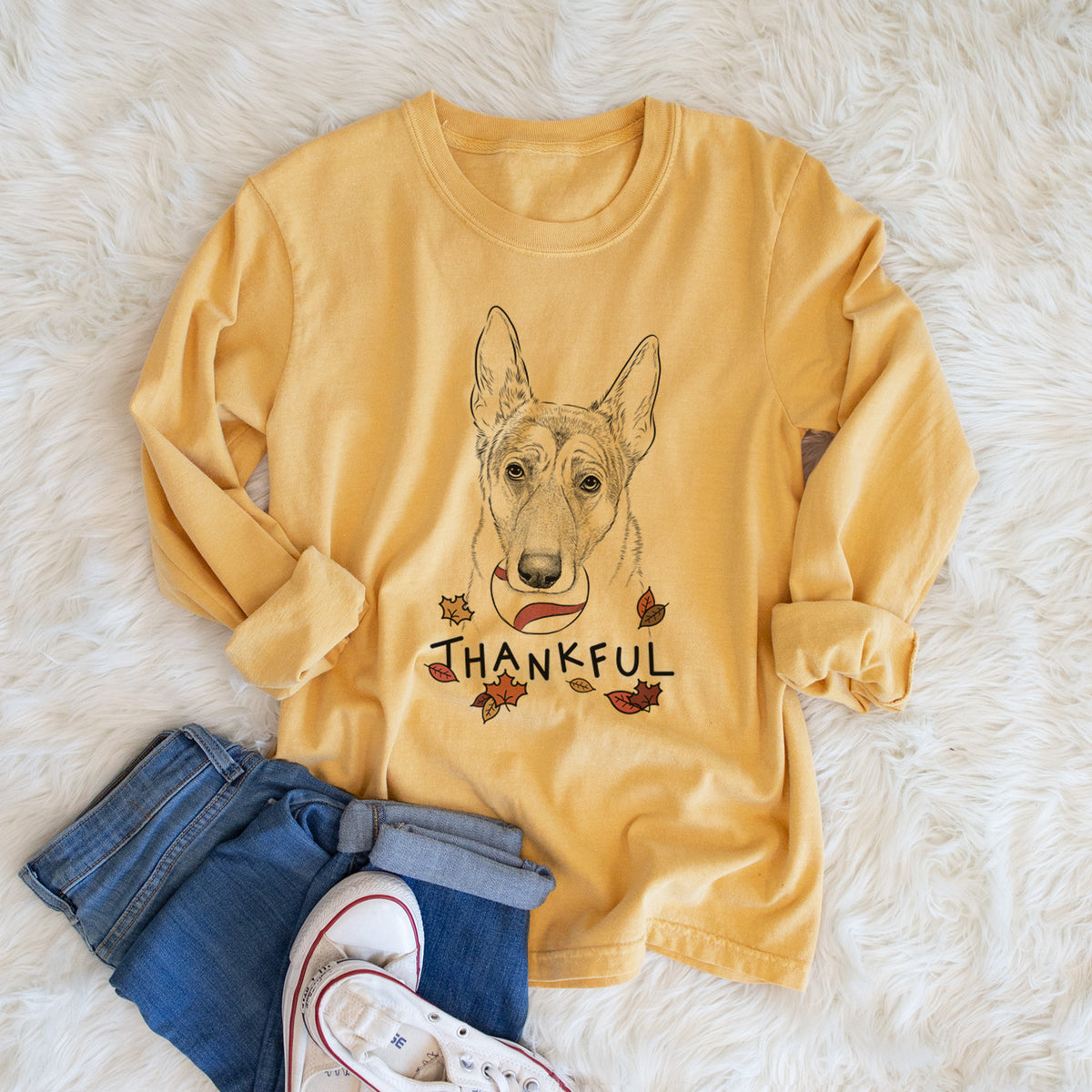 Thankful Greta the German Shepherd - Men's Heavyweight 100% Cotton Long Sleeve