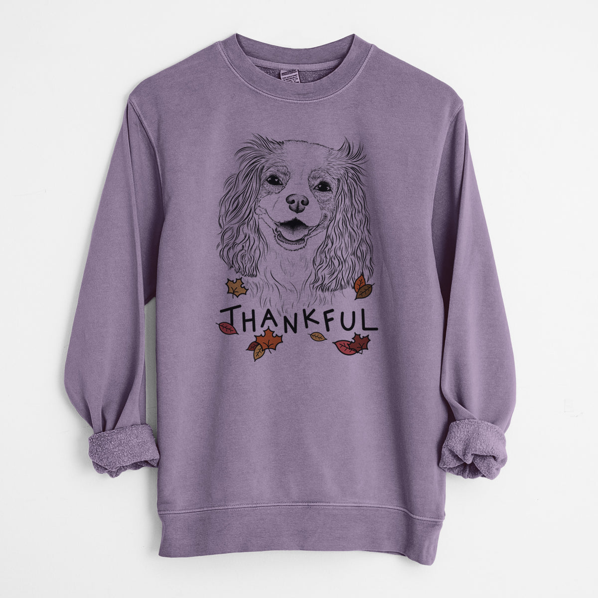 Thankful Halley Comet the Cavalier King Charles Spaniel - Unisex Pigment Dyed Crew Sweatshirt