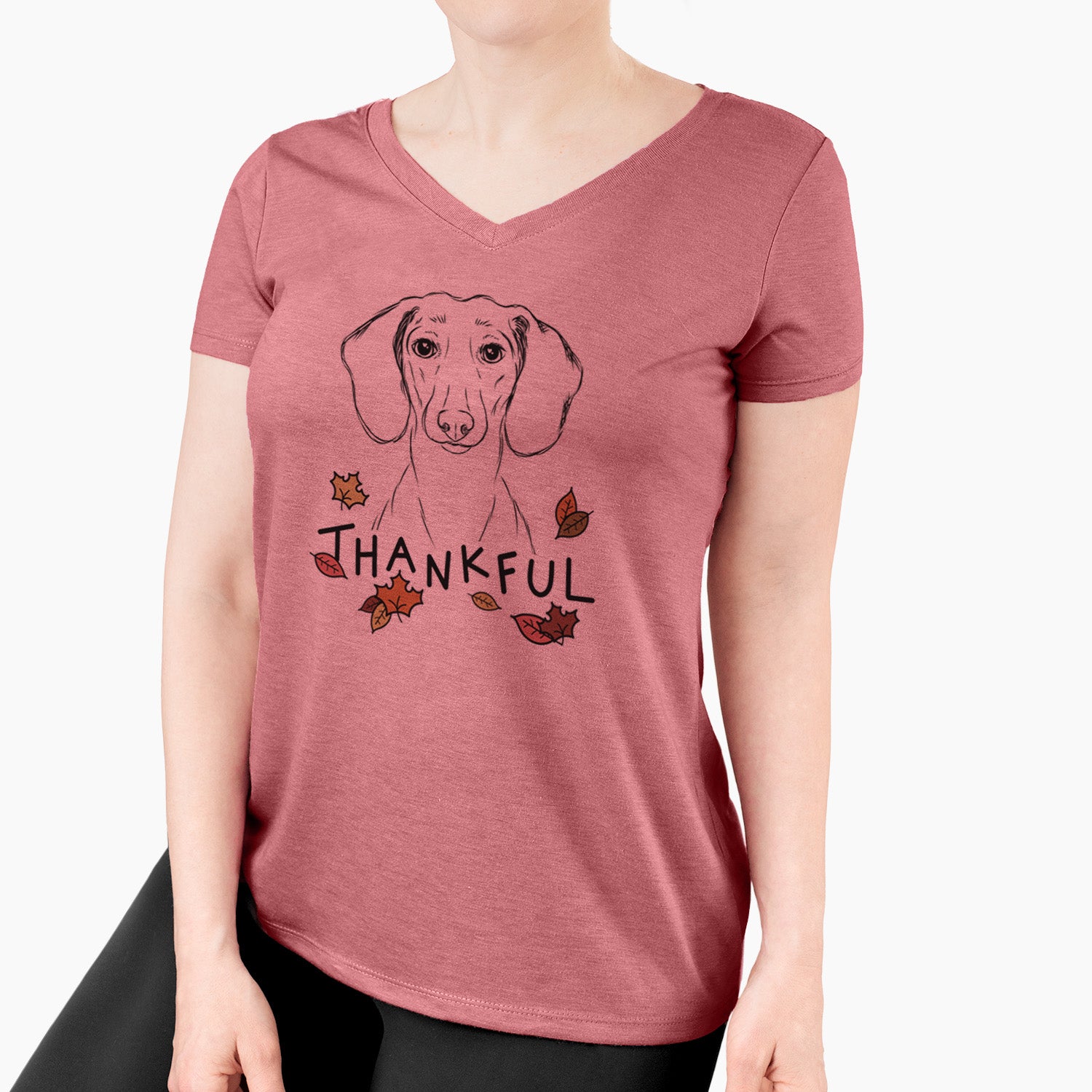 Thankful Hans the Dachshund - Women's V-neck Shirt