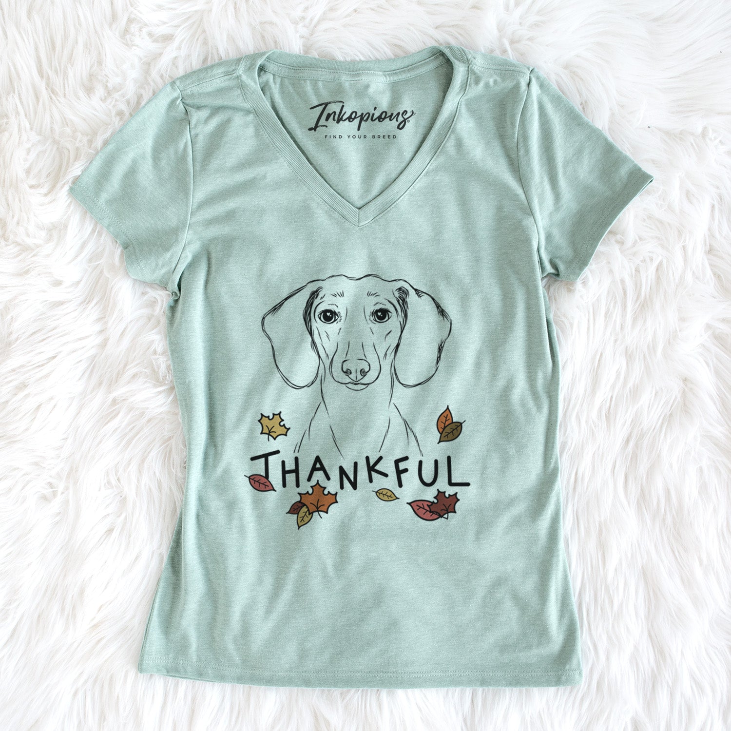 Thankful Hans the Dachshund - Women's V-neck Shirt