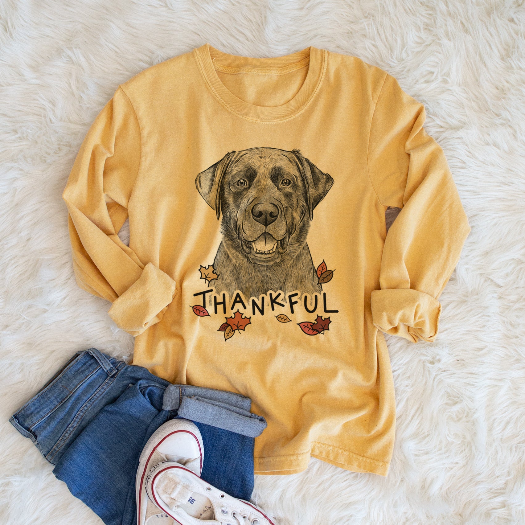 Thankful Heath the Black Lab - Men's Heavyweight 100% Cotton Long Sleeve