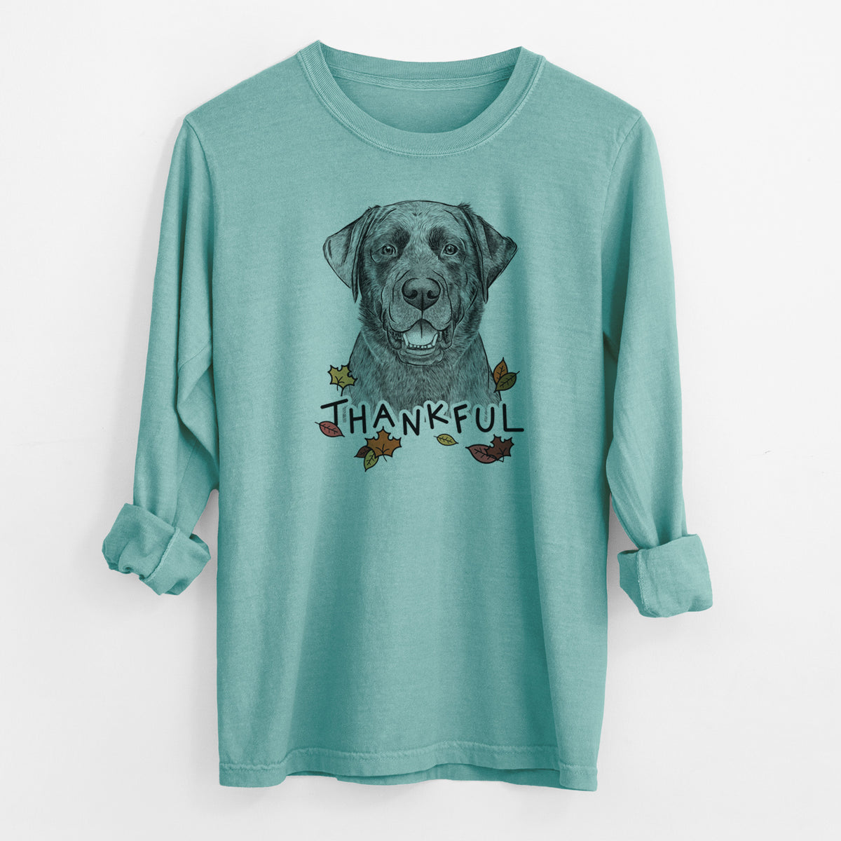 Thankful Heath the Black Lab - Men&#39;s Heavyweight 100% Cotton Long Sleeve