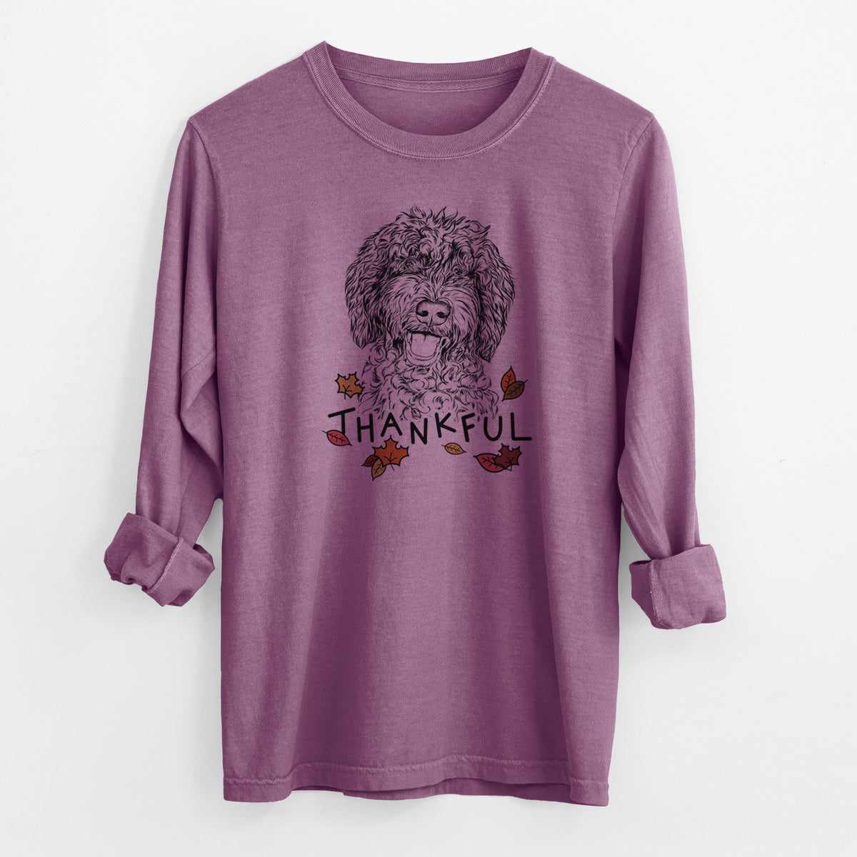 Thankful Jack the Chocolate Labradoodle - Men's Heavyweight 100% Cotton Long Sleeve