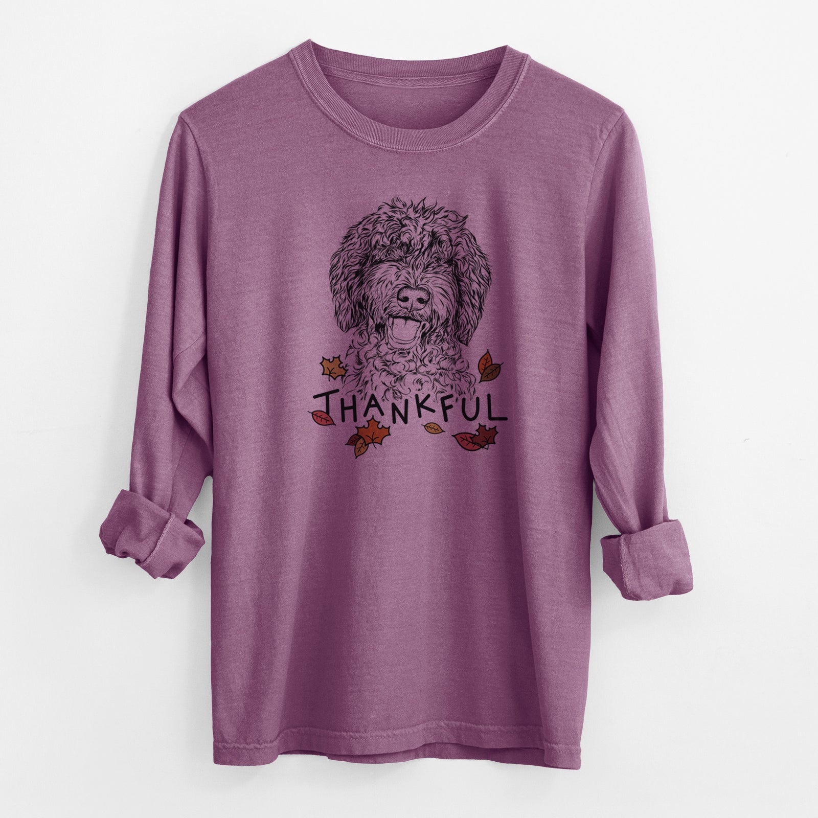 Thankful Jack the Chocolate Labradoodle - Men's Heavyweight 100% Cotton Long Sleeve