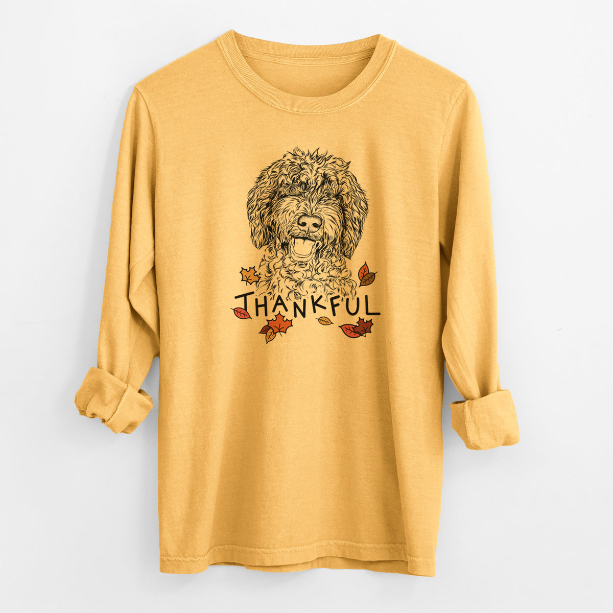 Thankful Jack the Chocolate Labradoodle - Men's Heavyweight 100% Cotton Long Sleeve