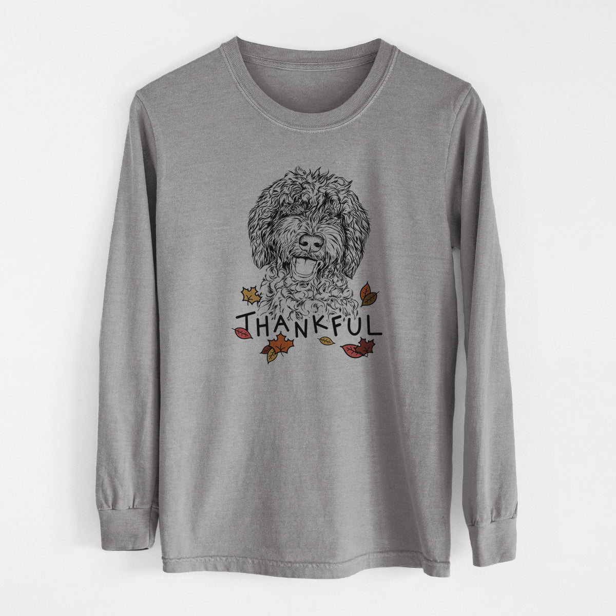 Thankful Jack the Chocolate Labradoodle - Men's Heavyweight 100% Cotton Long Sleeve