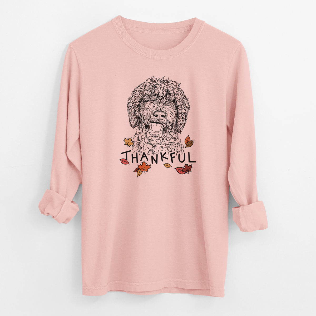 Thankful Jack the Chocolate Labradoodle - Men's Heavyweight 100% Cotton Long Sleeve