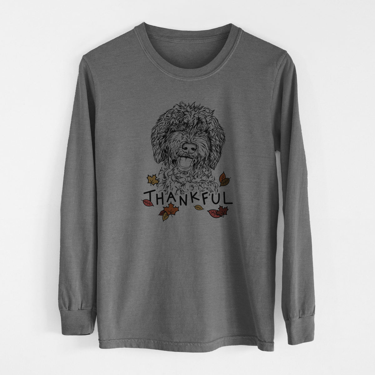 Thankful Jack the Chocolate Labradoodle - Men's Heavyweight 100% Cotton Long Sleeve
