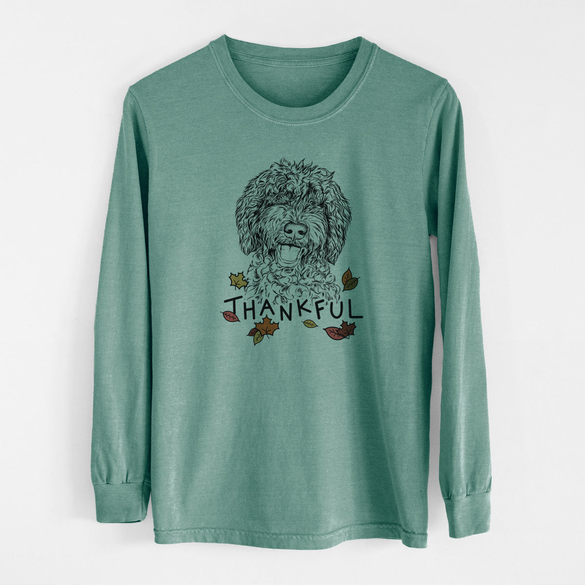 Thankful Jack the Chocolate Labradoodle - Men's Heavyweight 100% Cotton Long Sleeve