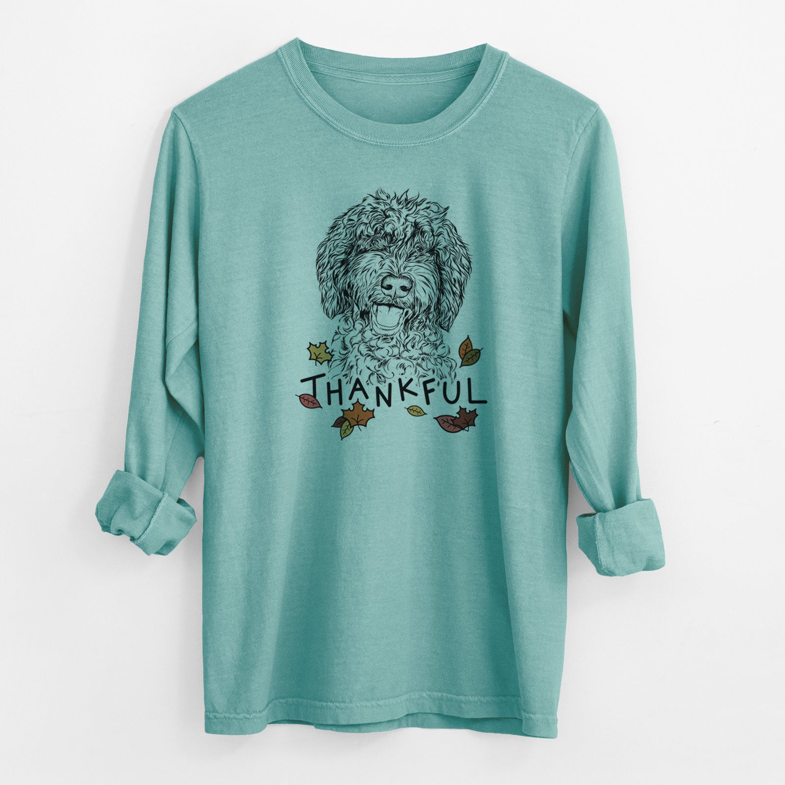 Thankful Jack the Chocolate Labradoodle - Men's Heavyweight 100% Cotton Long Sleeve