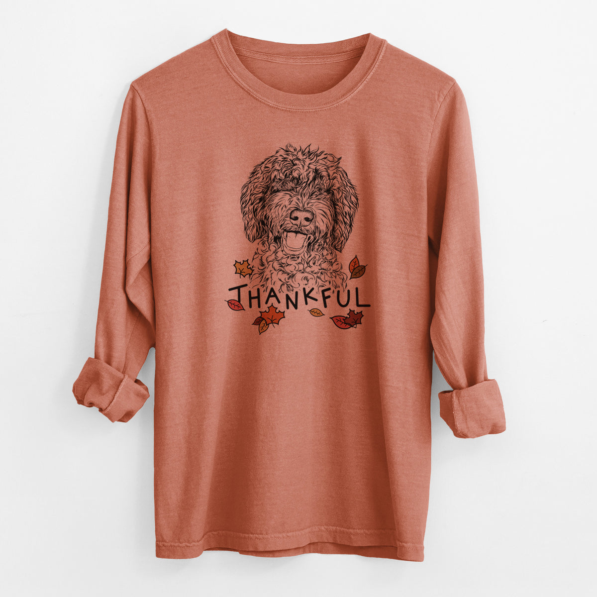 Thankful Jack the Chocolate Labradoodle - Men's Heavyweight 100% Cotton Long Sleeve