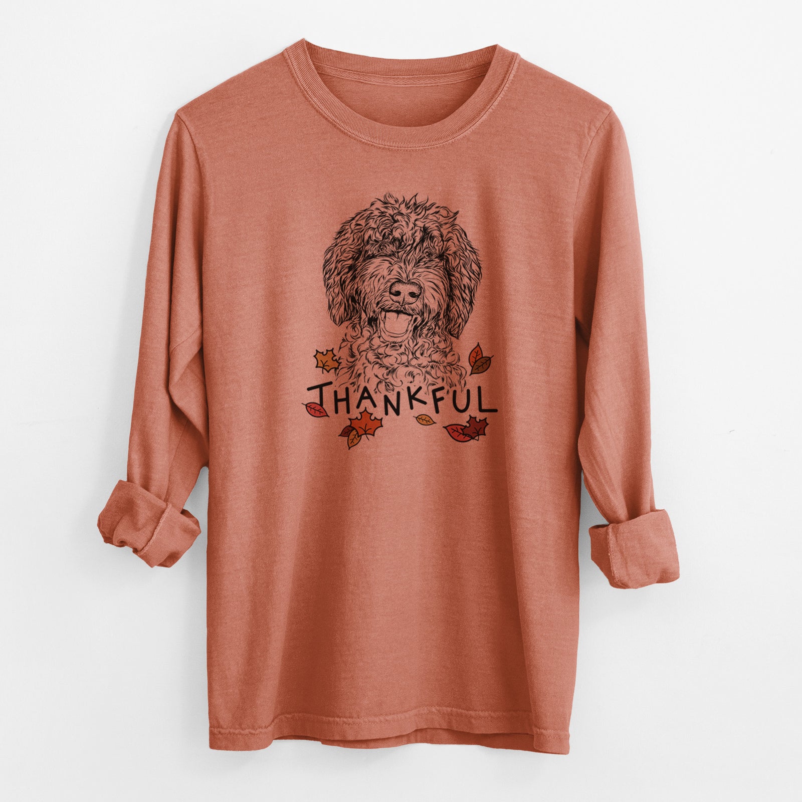 Thankful Jack the Chocolate Labradoodle - Men's Heavyweight 100% Cotton Long Sleeve