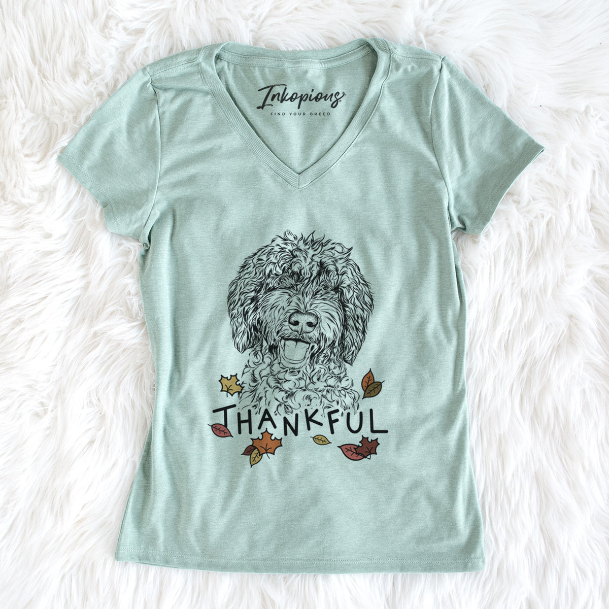 Thankful Jack the Chocolate Labradoodle - Women&#39;s V-neck Shirt