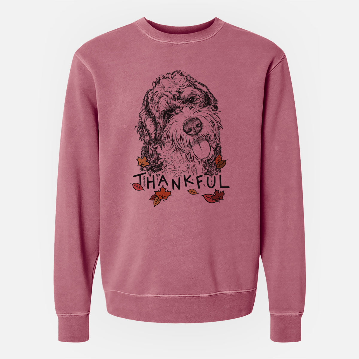 Thankful Kaci the Bernedoodle - Unisex Pigment Dyed Crew Sweatshirt