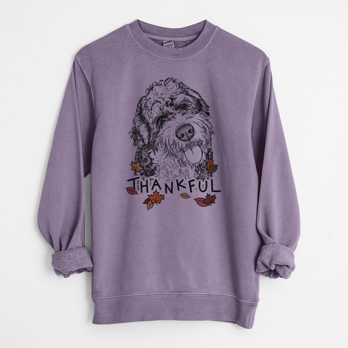 Thankful Kaci the Bernedoodle - Unisex Pigment Dyed Crew Sweatshirt