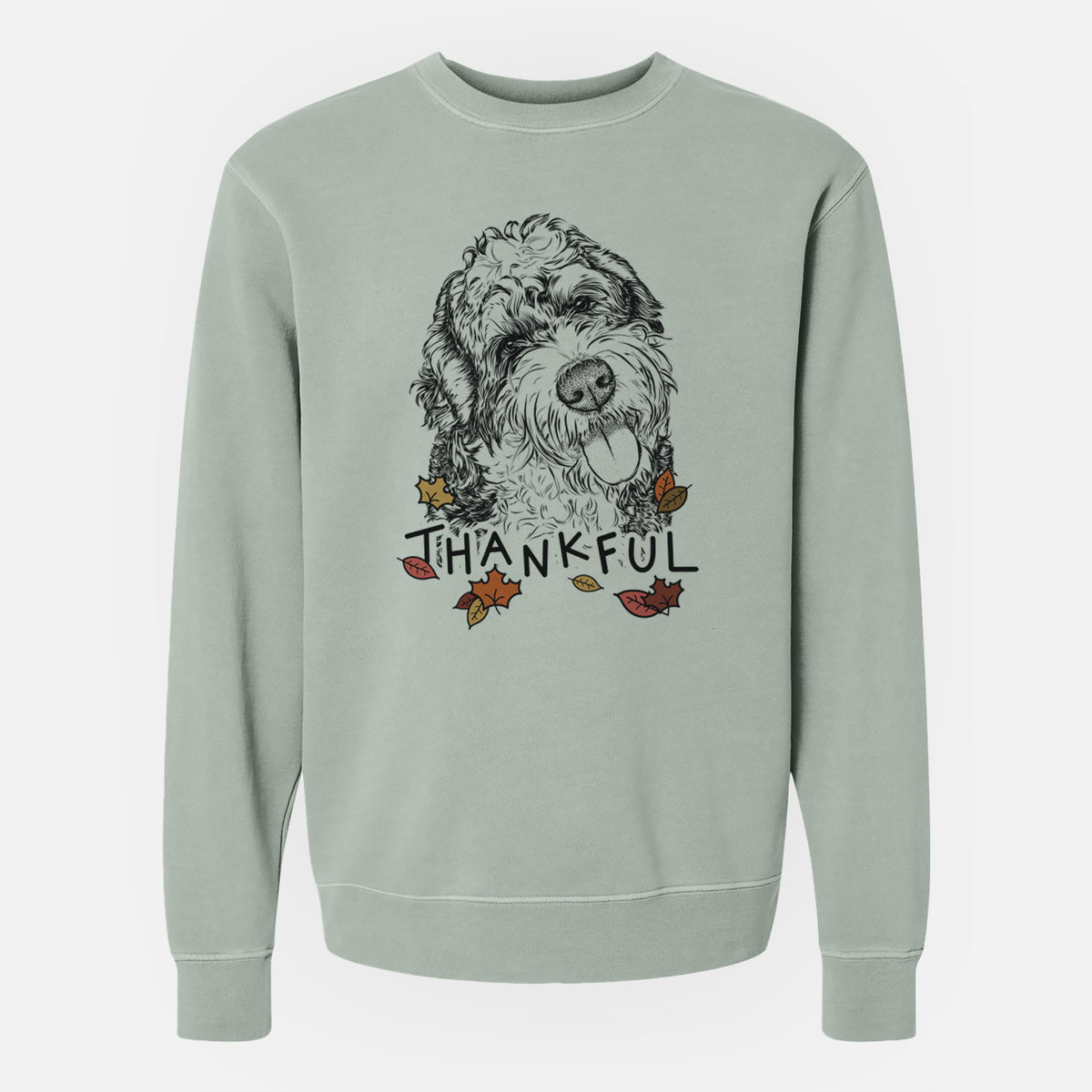 Thankful Kaci the Bernedoodle - Unisex Pigment Dyed Crew Sweatshirt