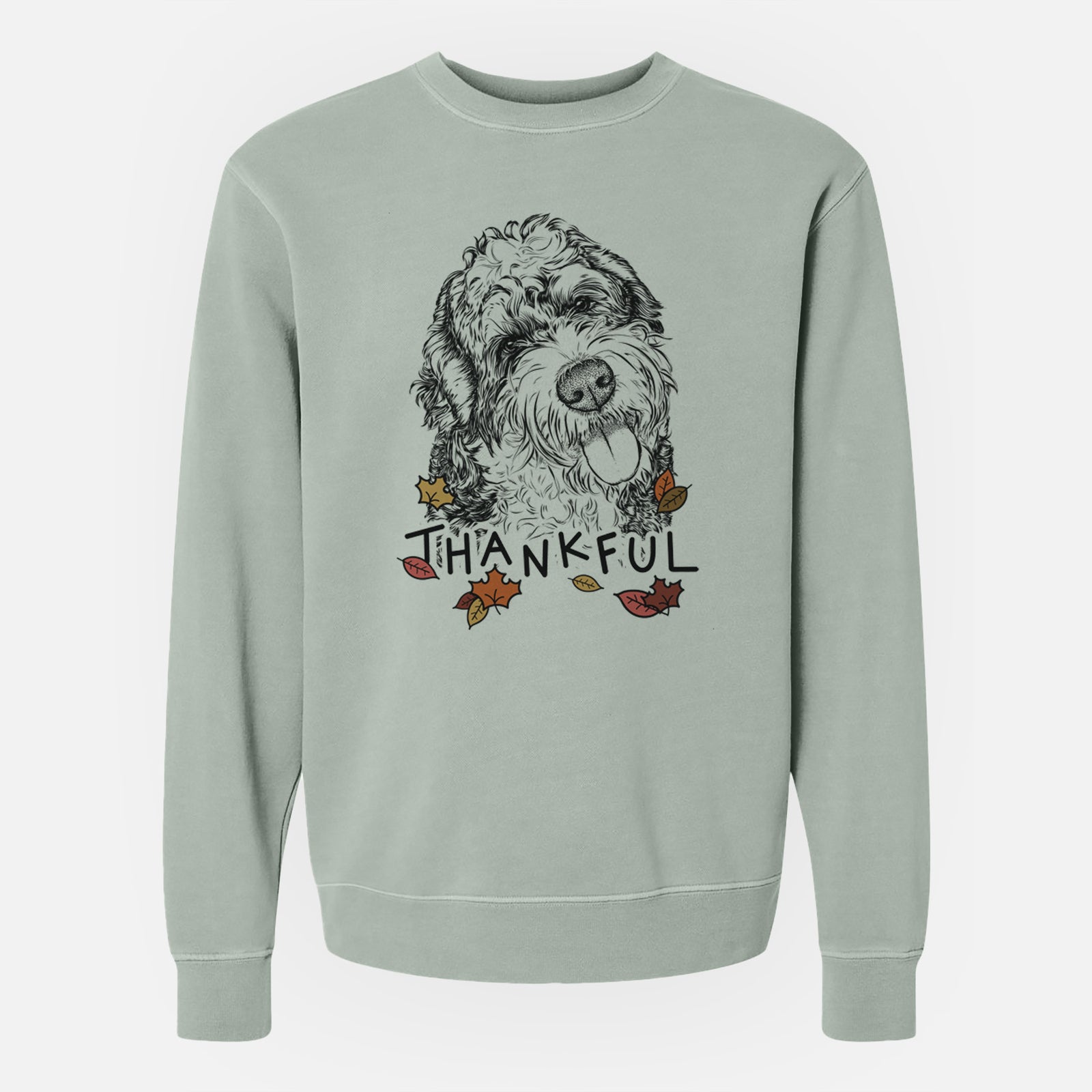 Thankful Kaci the Bernedoodle - Unisex Pigment Dyed Crew Sweatshirt
