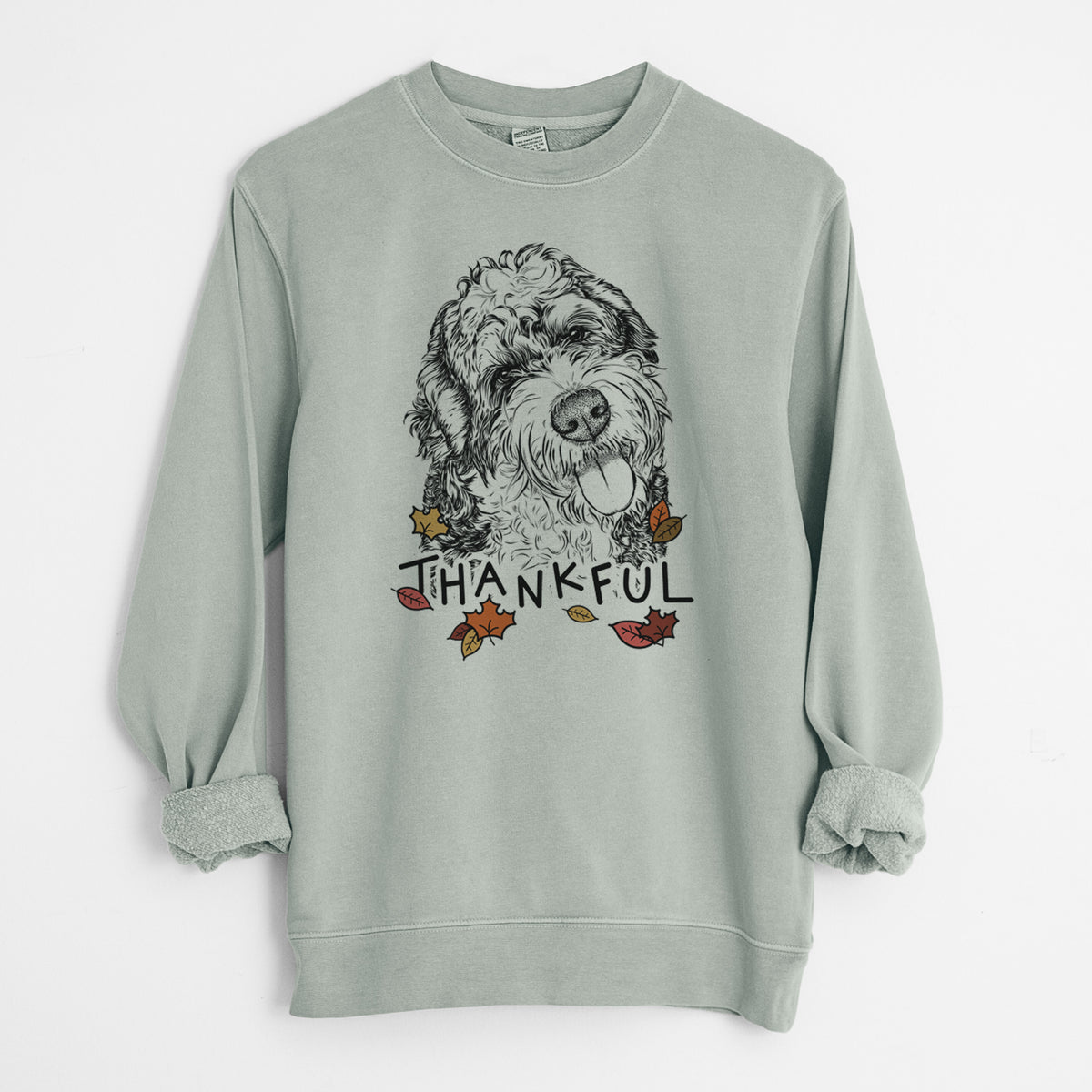Thankful Kaci the Bernedoodle - Unisex Pigment Dyed Crew Sweatshirt