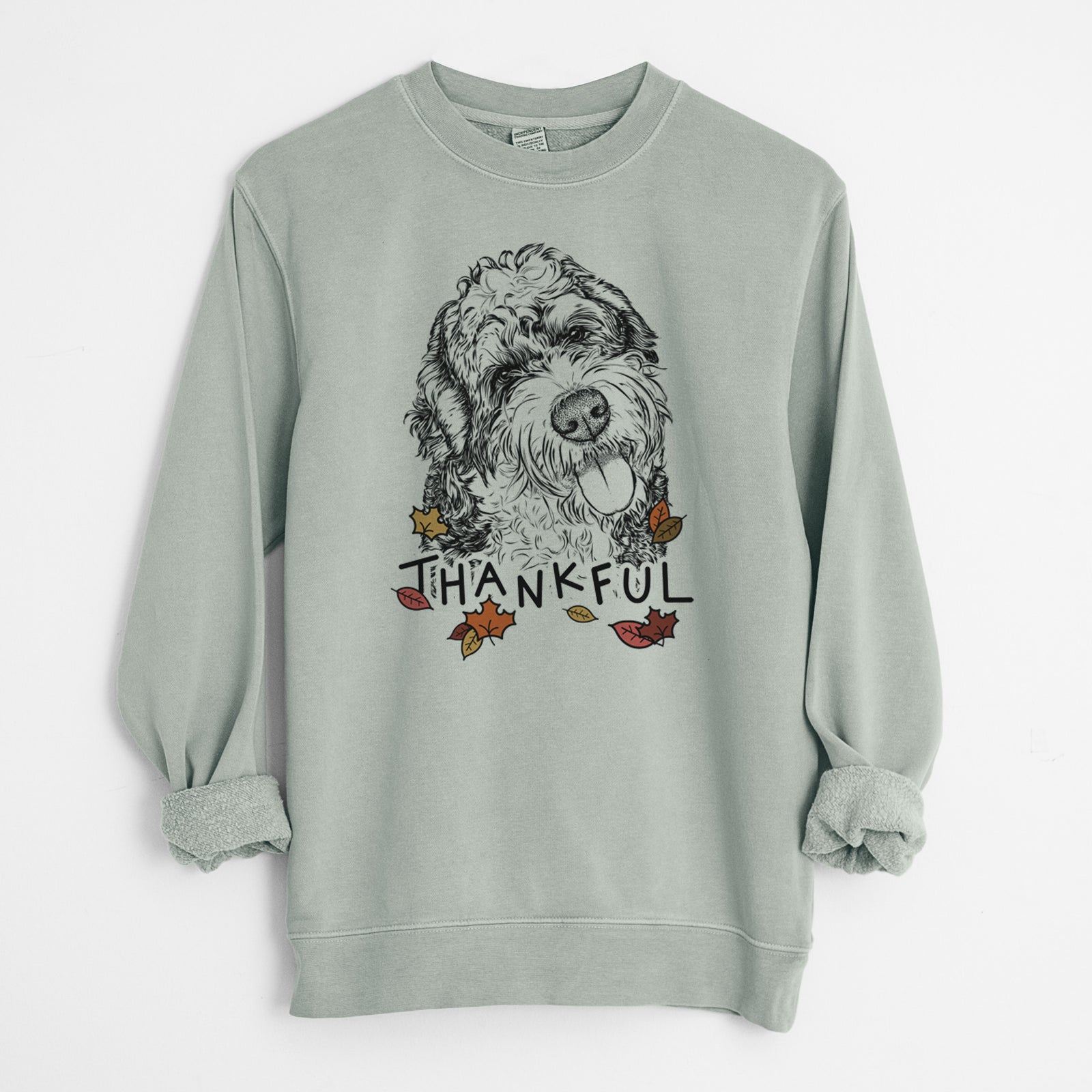 Thankful Kaci the Bernedoodle - Unisex Pigment Dyed Crew Sweatshirt
