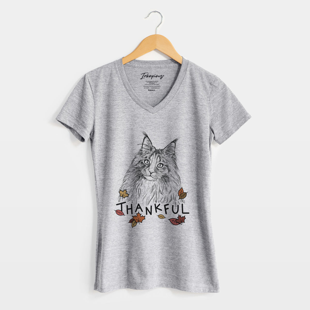 Thankful Kiki the Maine Coon Cat - Women's V-neck Shirt