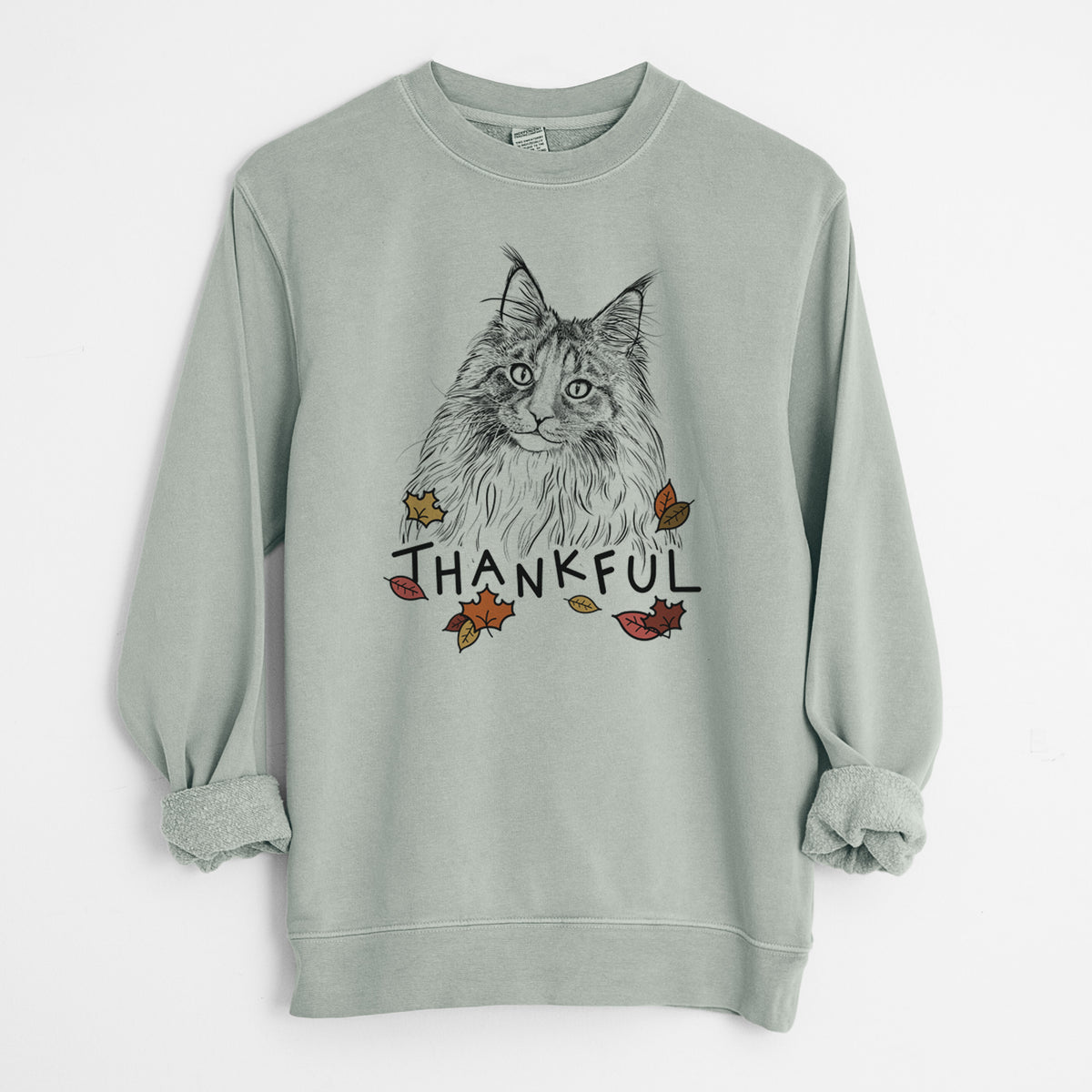 Thankful Kiki the Maine Coon Cat - Unisex Pigment Dyed Crew Sweatshirt