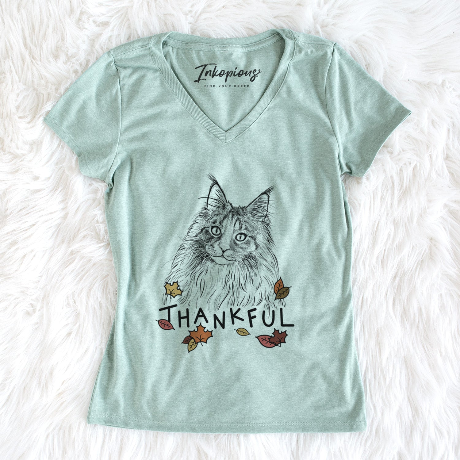 Thankful Kiki the Maine Coon Cat - Women's V-neck Shirt