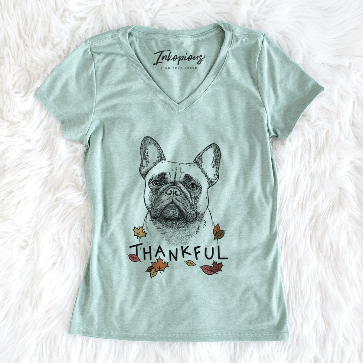 Thankful Kingsleigh the French Bulldog - Women&#39;s V-neck Shirt