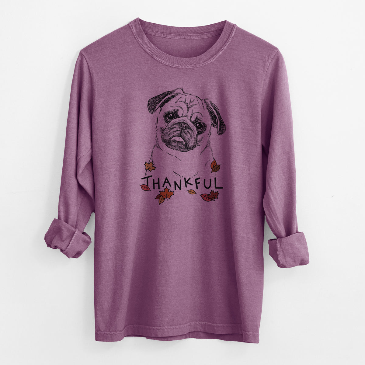 Thankful Macy the Pug - Men's Heavyweight 100% Cotton Long Sleeve