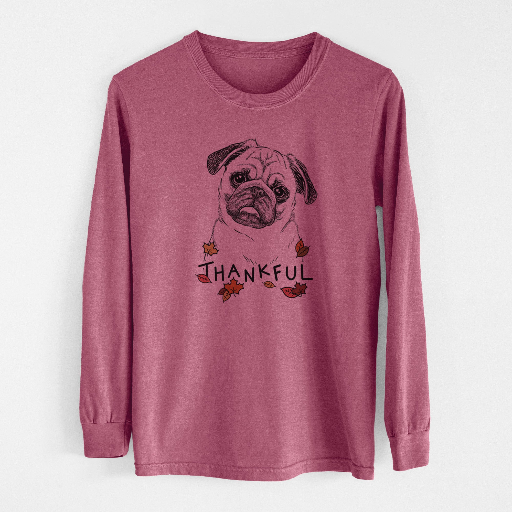 Thankful Macy the Pug - Men's Heavyweight 100% Cotton Long Sleeve