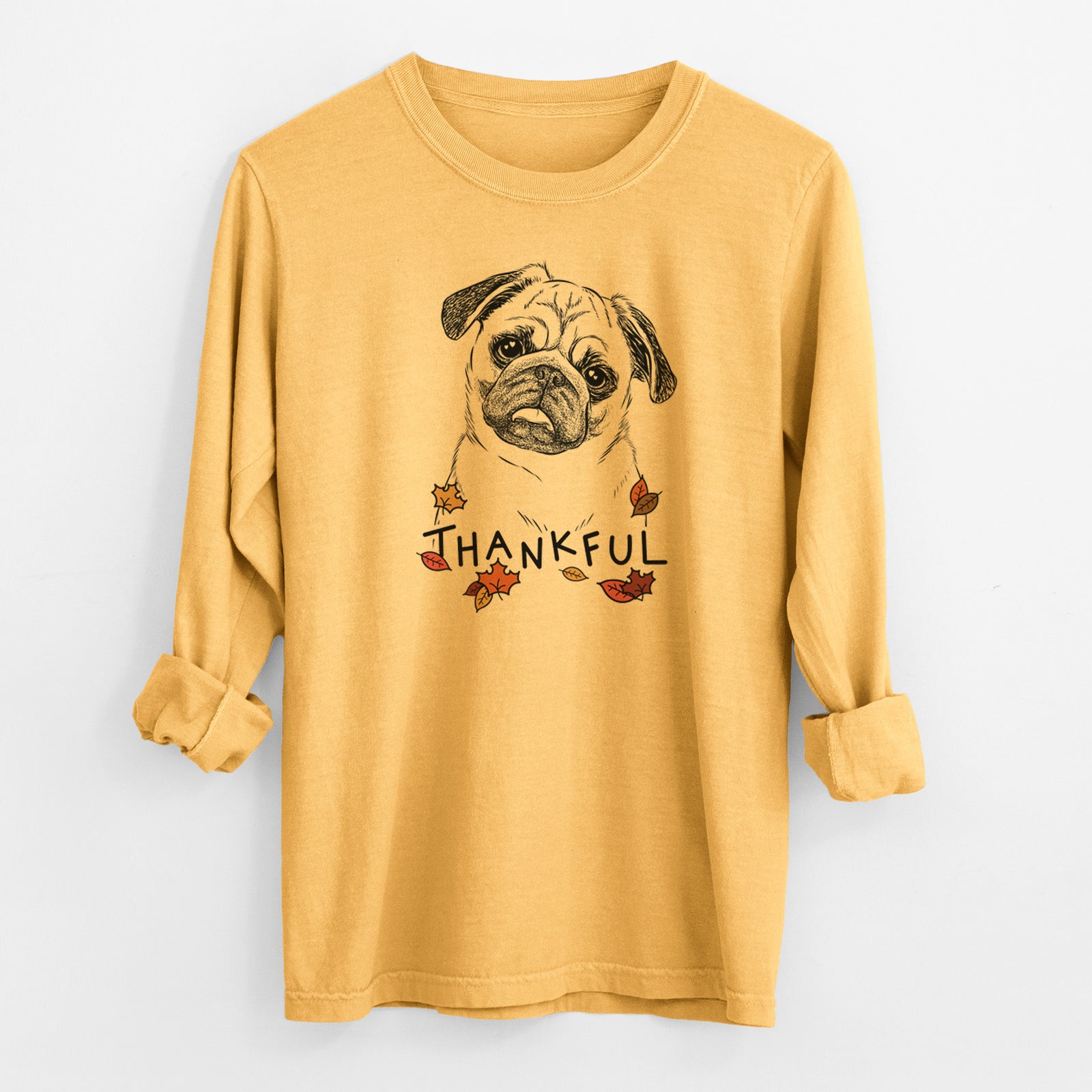 Thankful Macy the Pug - Men's Heavyweight 100% Cotton Long Sleeve