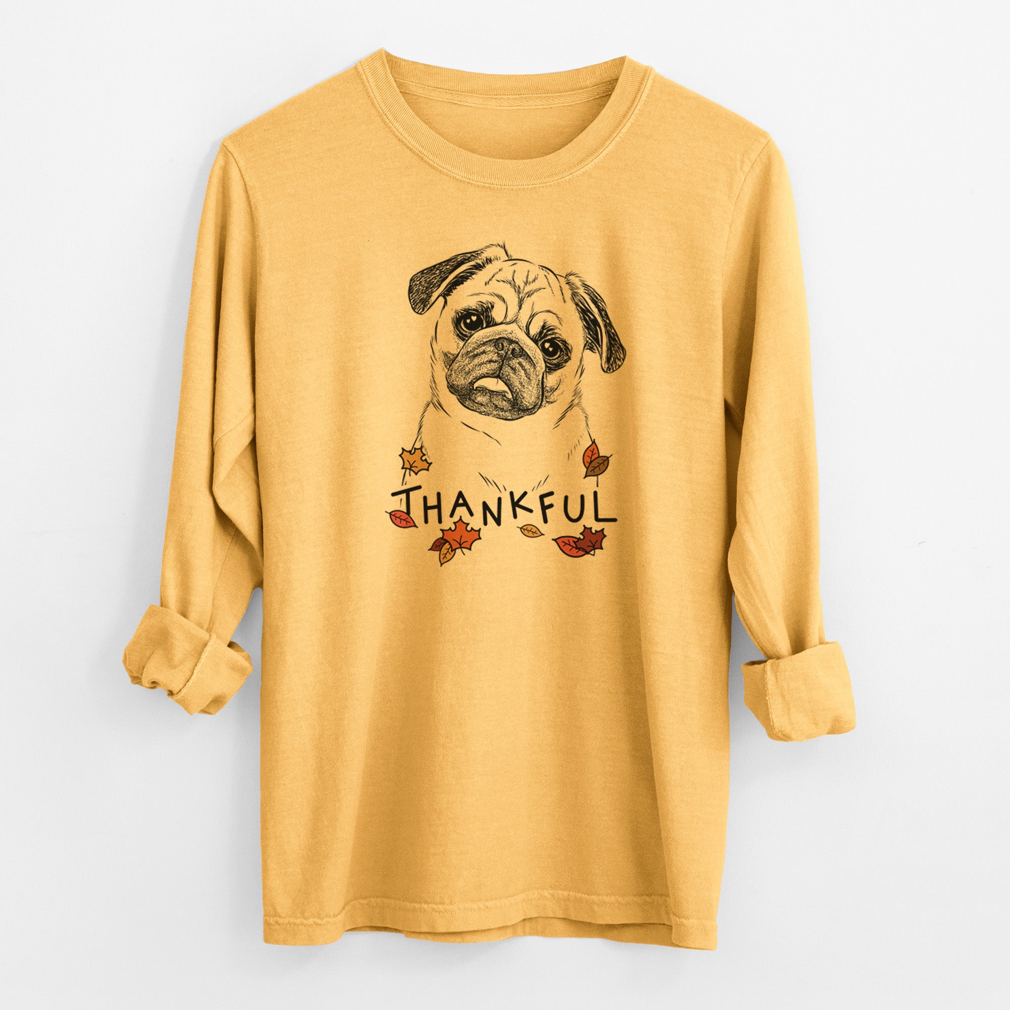 Thankful Macy the Pug - Men's Heavyweight 100% Cotton Long Sleeve