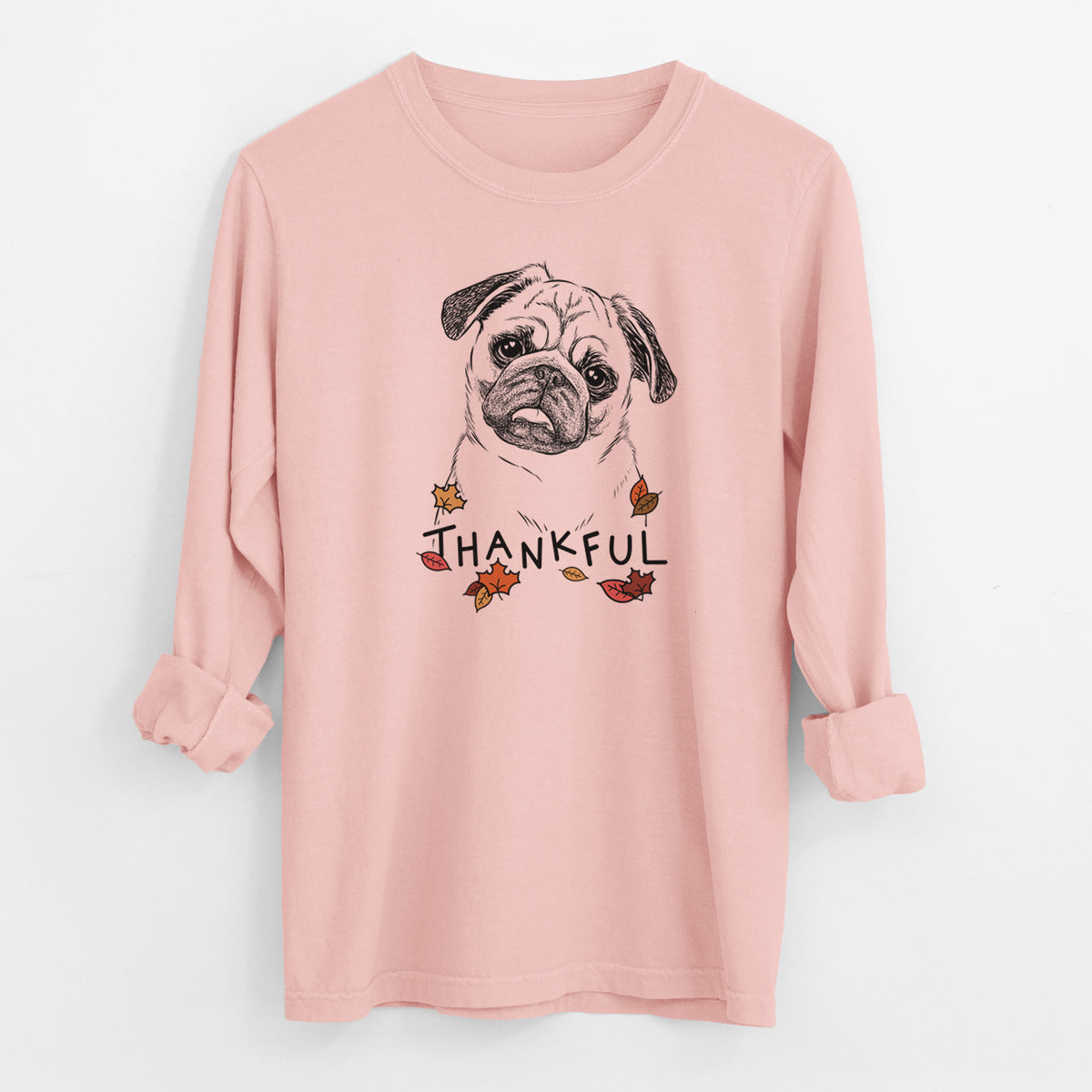 Thankful Macy the Pug - Men's Heavyweight 100% Cotton Long Sleeve