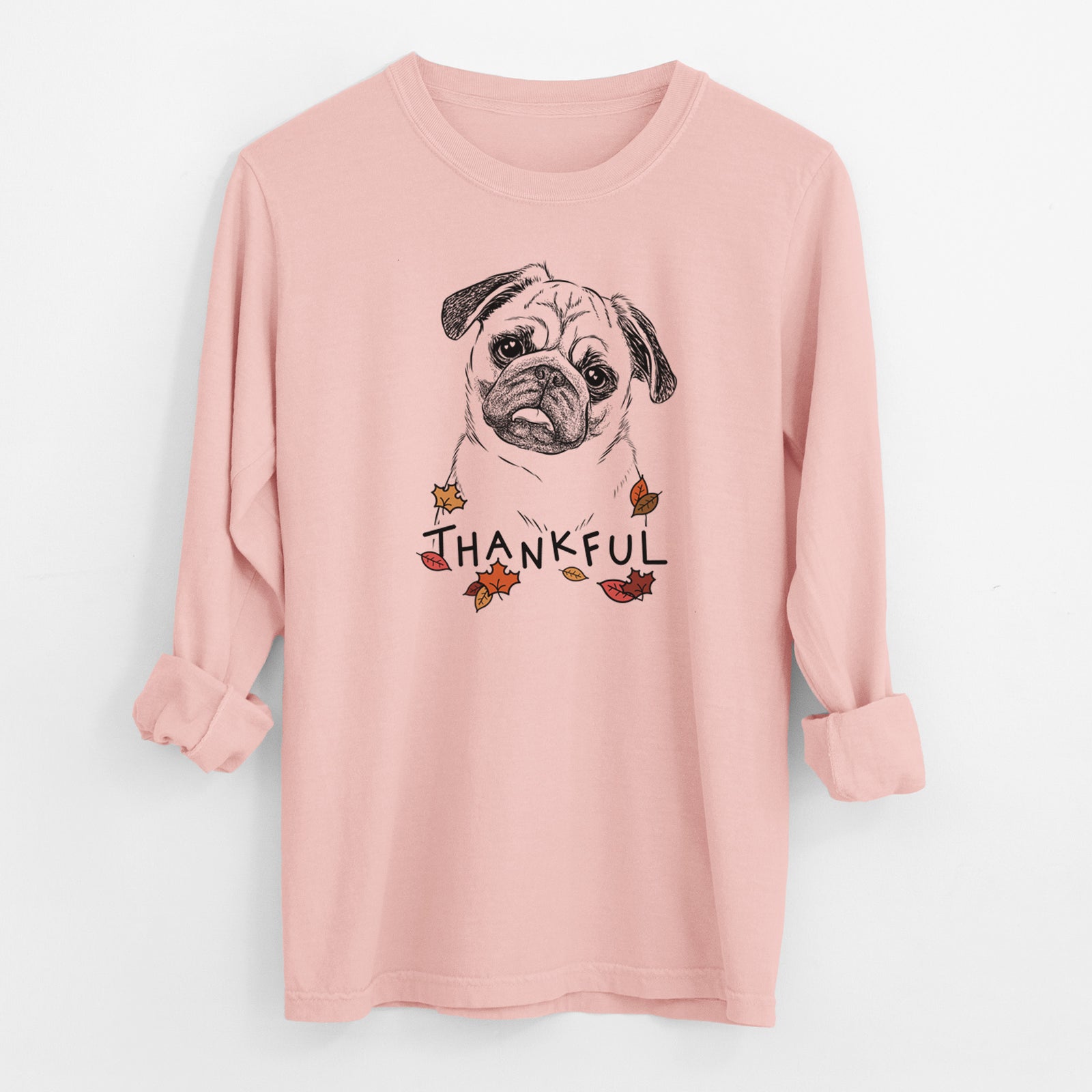 Thankful Macy the Pug - Men's Heavyweight 100% Cotton Long Sleeve