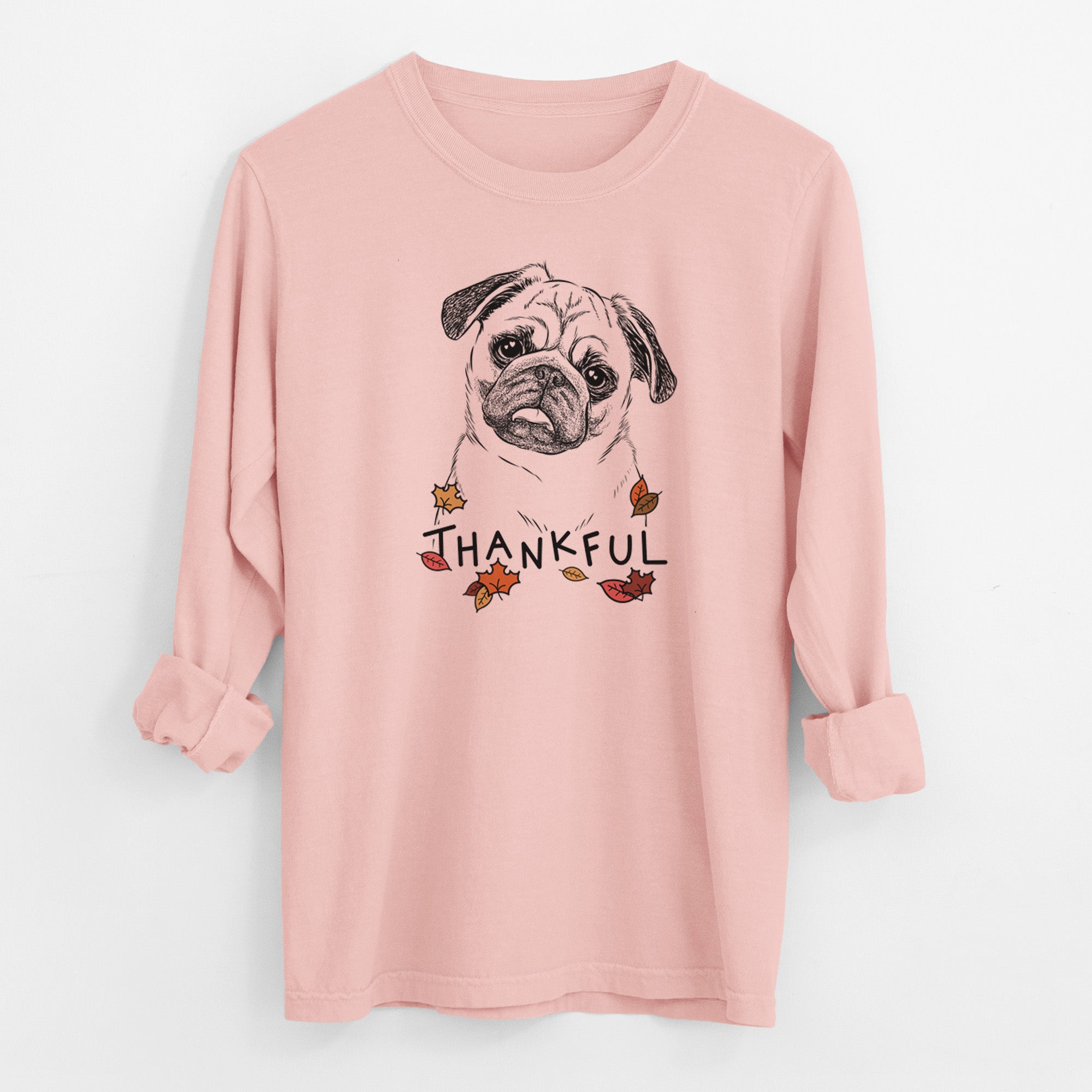 Thankful Macy the Pug - Men's Heavyweight 100% Cotton Long Sleeve