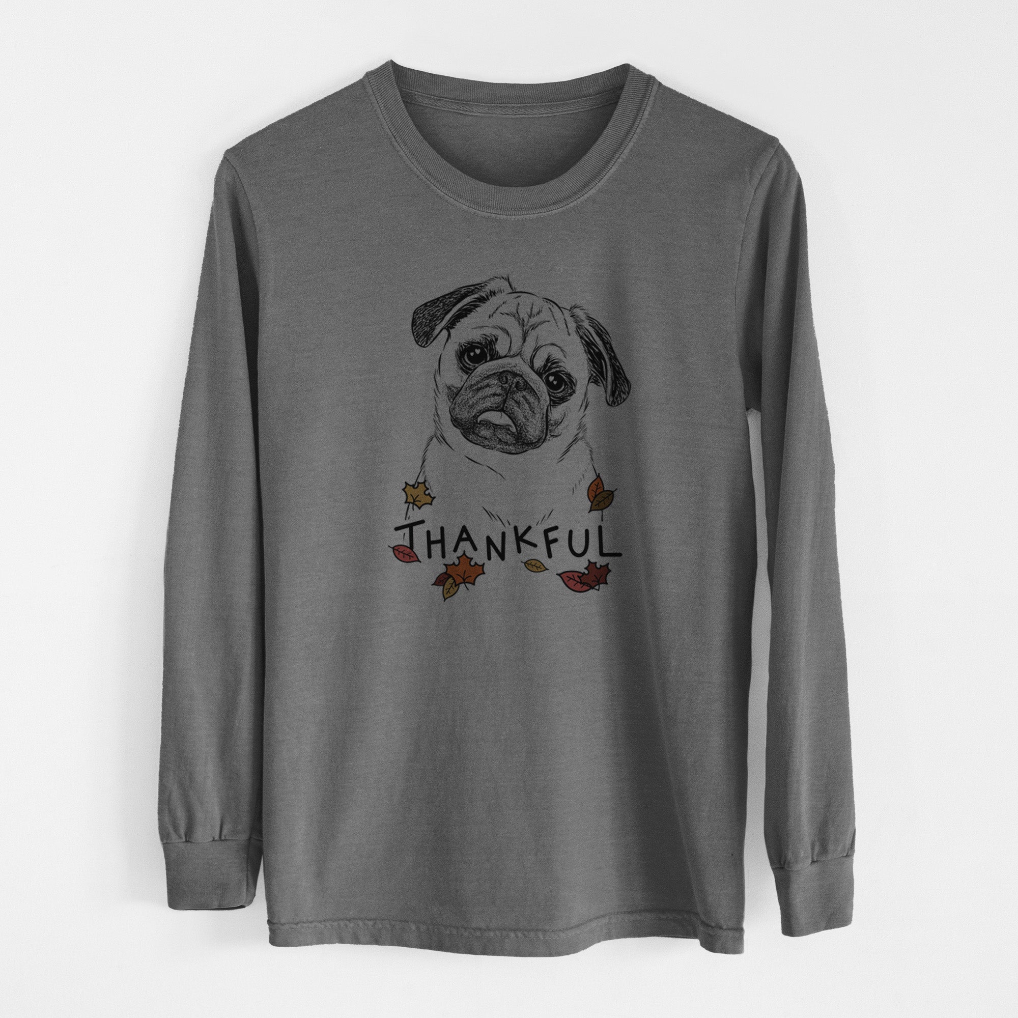 Thankful Macy the Pug - Men's Heavyweight 100% Cotton Long Sleeve