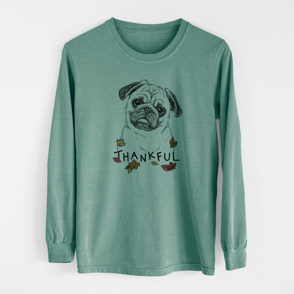 Thankful Macy the Pug - Men's Heavyweight 100% Cotton Long Sleeve