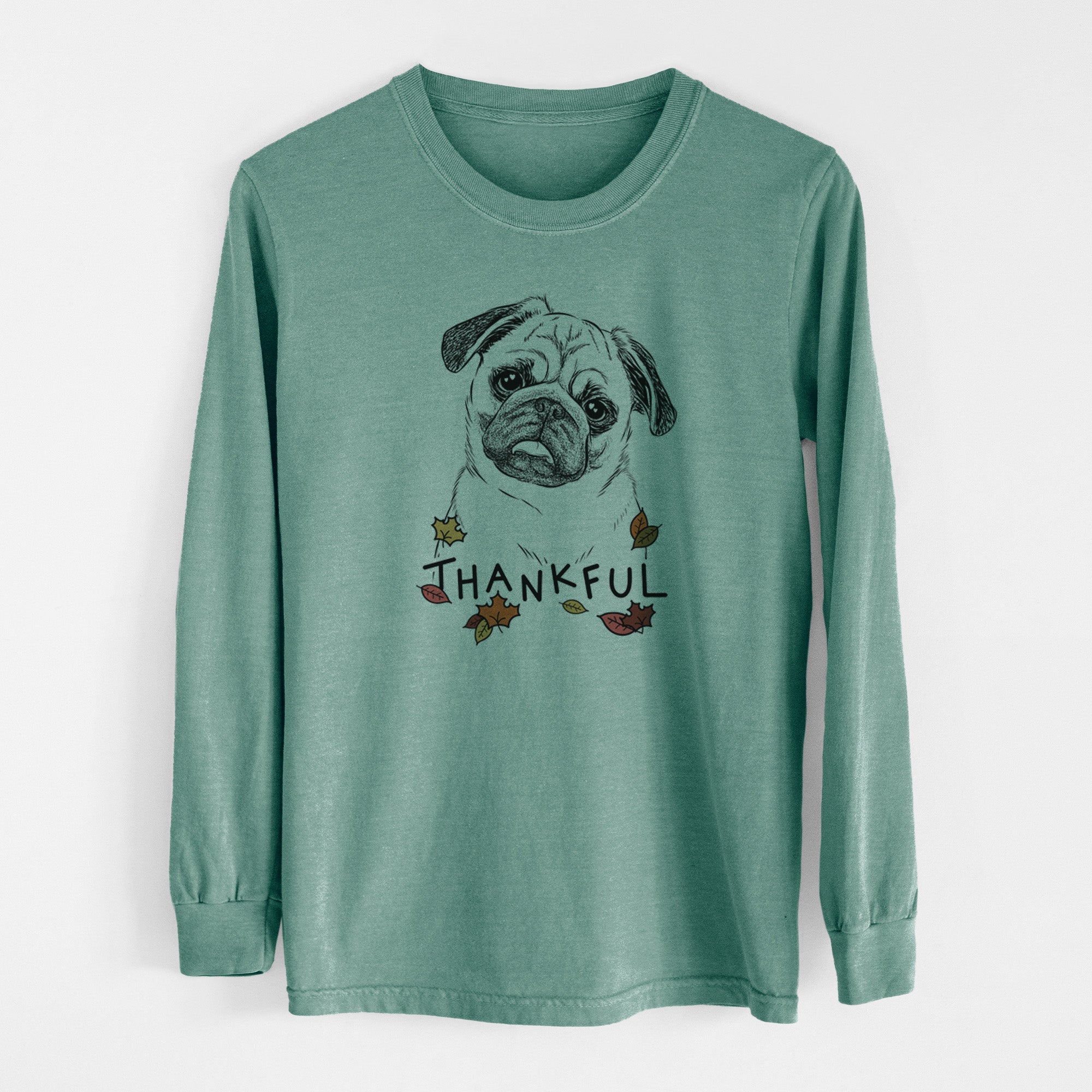 Thankful Macy the Pug - Men's Heavyweight 100% Cotton Long Sleeve