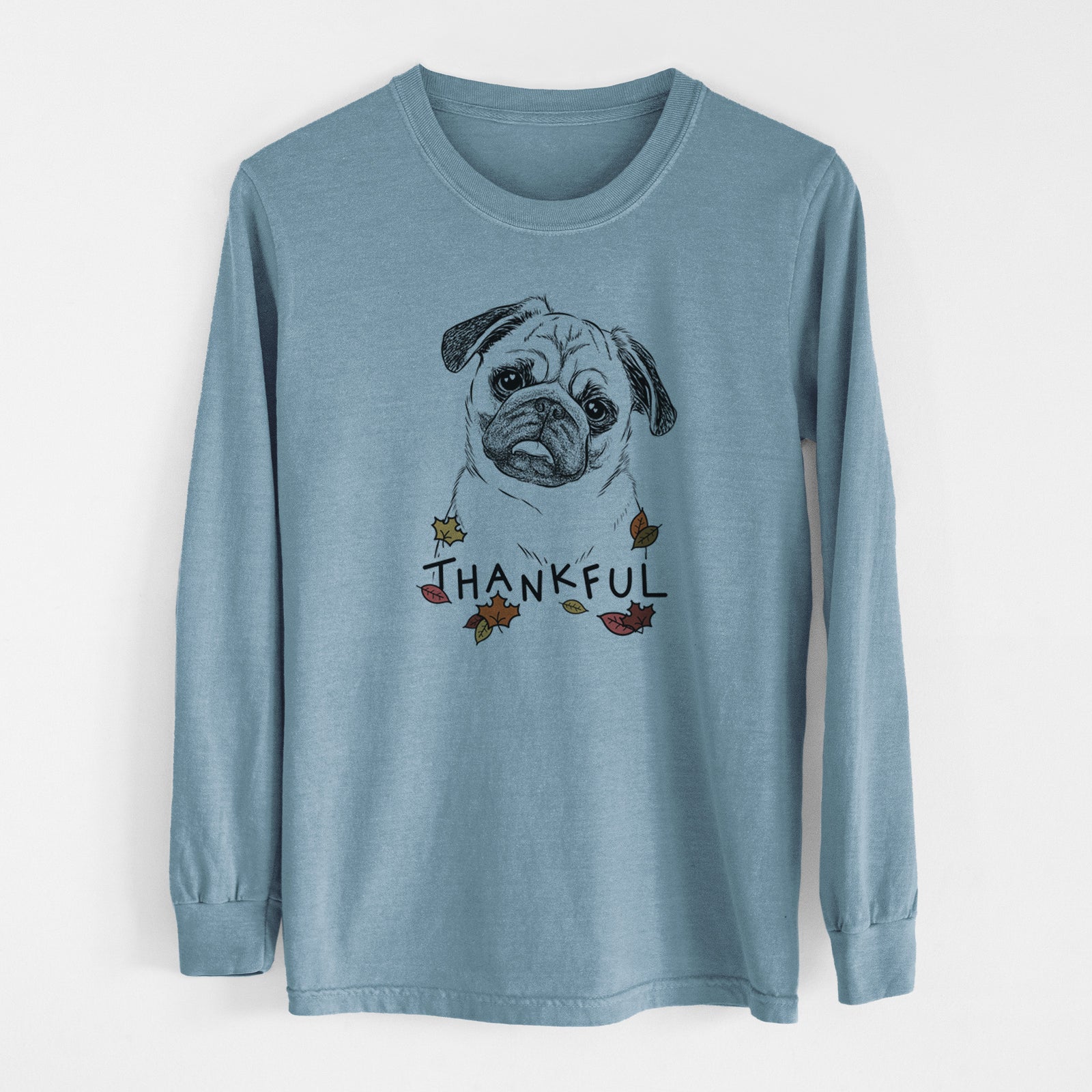 Thankful Macy the Pug - Men's Heavyweight 100% Cotton Long Sleeve