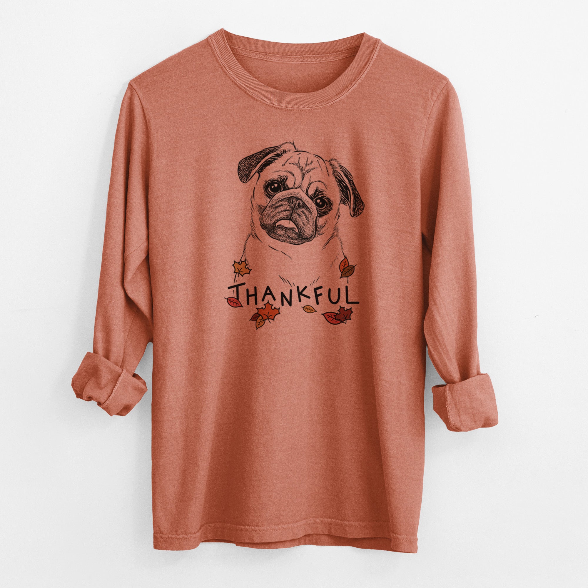 Thankful Macy the Pug - Men's Heavyweight 100% Cotton Long Sleeve